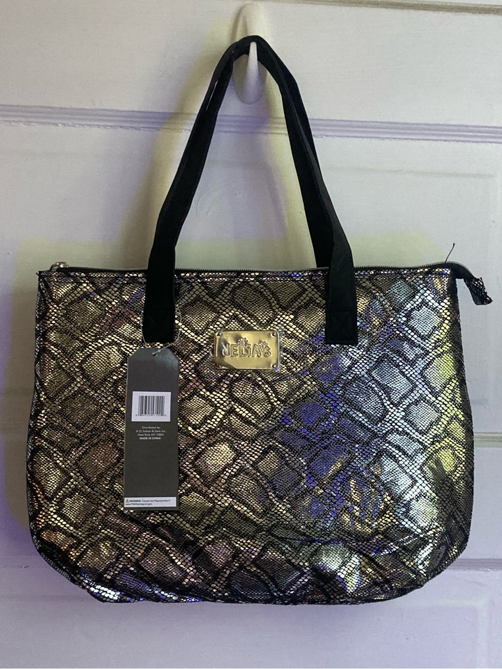 dELiA*s Silver Metallic Snake-Print Insulated Tote Bag